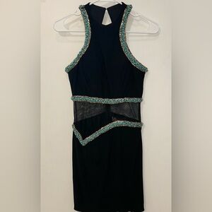 Vienna Prom Black Dress with Teal Highlights